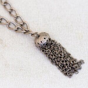 22 inch, Vintage Multi Chains Silver Tone Tassel Necklace - T24